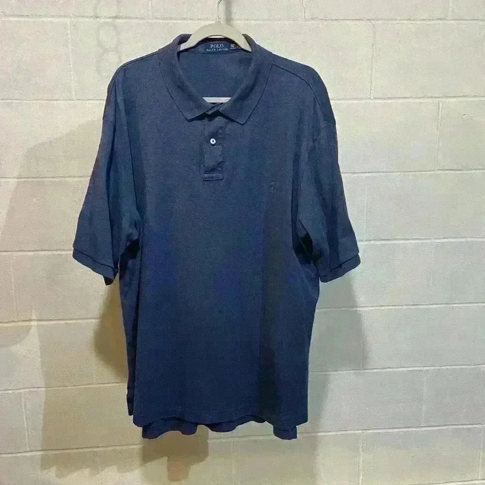 Polo Ralph Lauren Men Polo Shirt XLT Blue 100% Cotton Preppy TennisTail Pony EUC